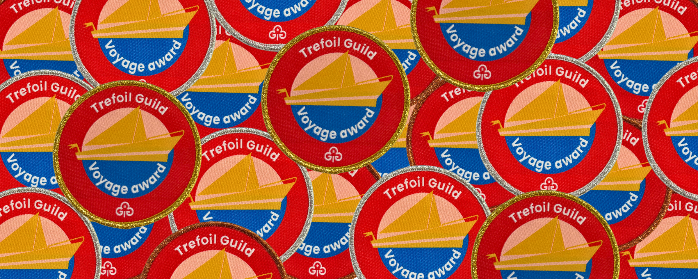 Collection of woven round badges with boat logo